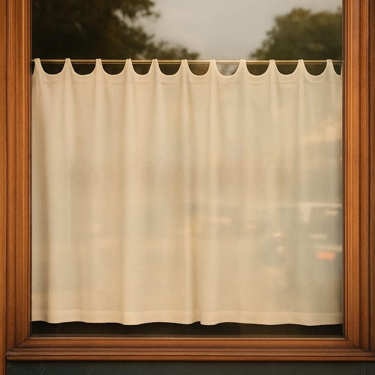 Customized linen cafe curtain 1 Panel Linen Sabby Chic Curtains Scalloped Tab Top Semi-Sheer Linen French Cafe Curtain